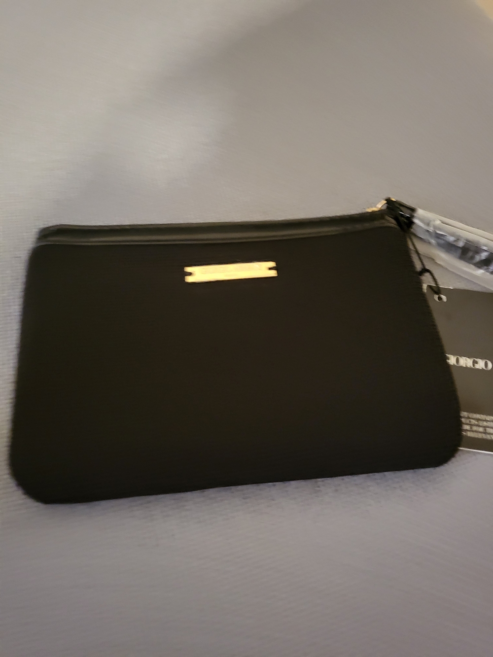 Giorgio Armani Black Zip Pouch with Gold Plate